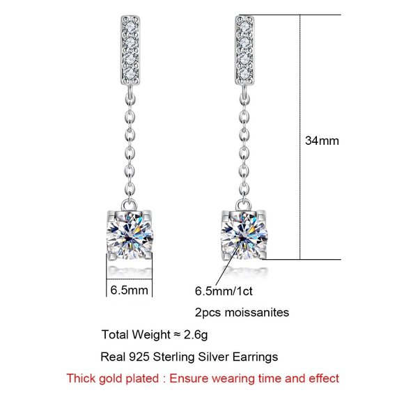Certified 2ct. t.w. Moissanite Diamond Drop Earrings NEW A - Picture 7 of 14